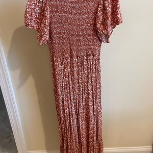 Floral Smocked Maxi Dress in Red